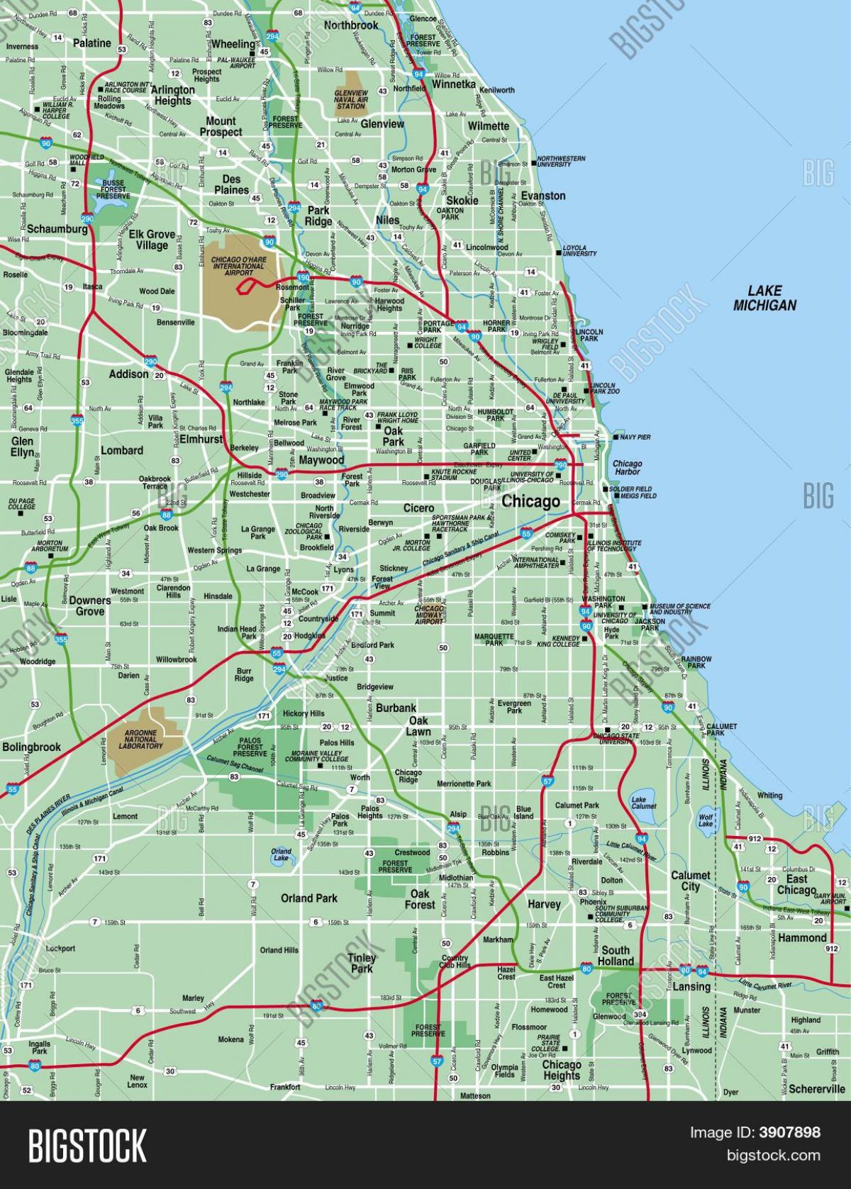 bản đồ khu vực Chicago