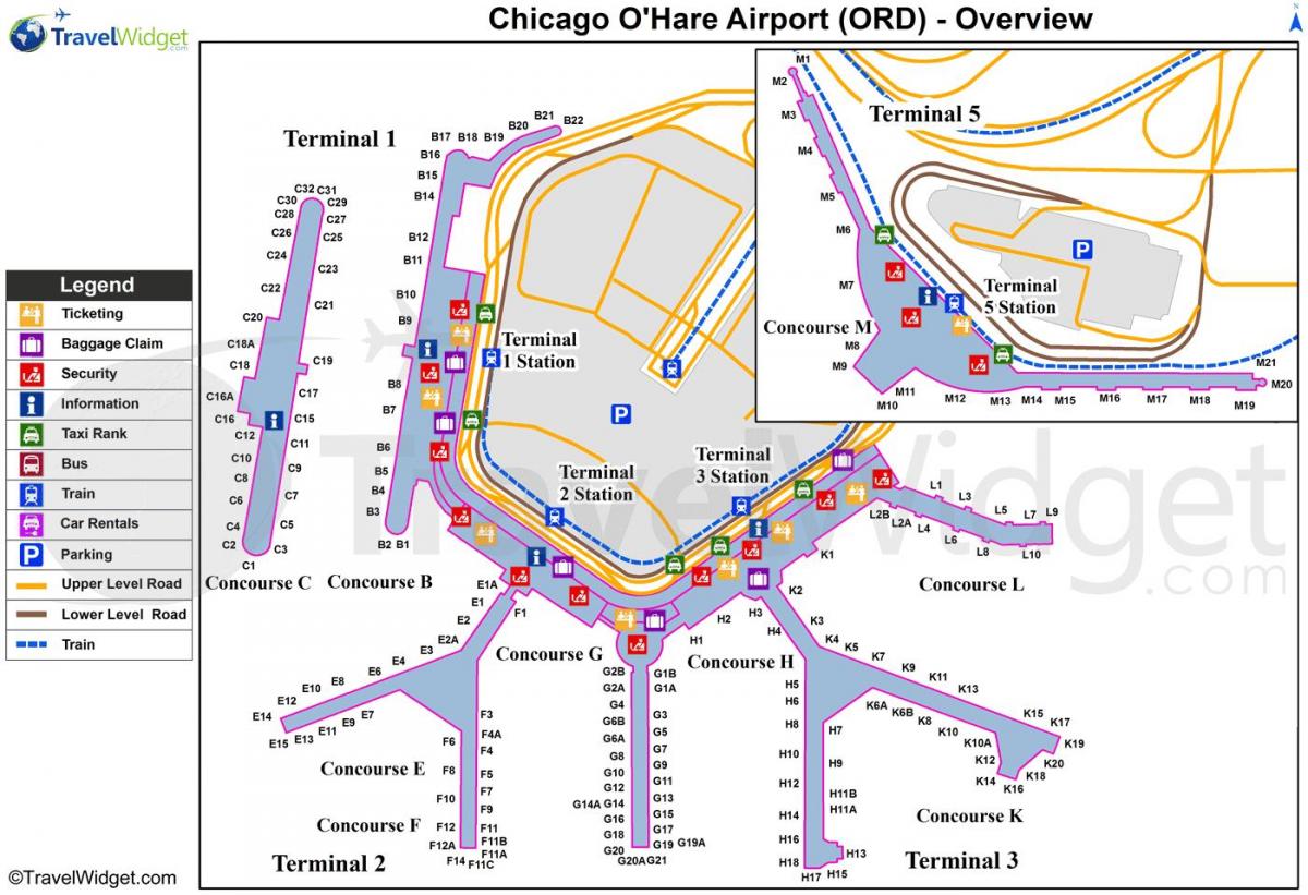 bản đồ của Chicago O Hare sân bay