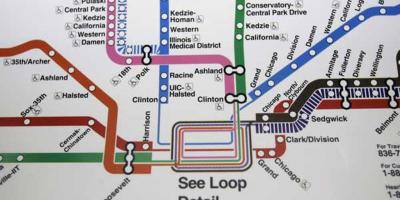 Chicago tàu điện ngầm bản đồ đường màu xanh