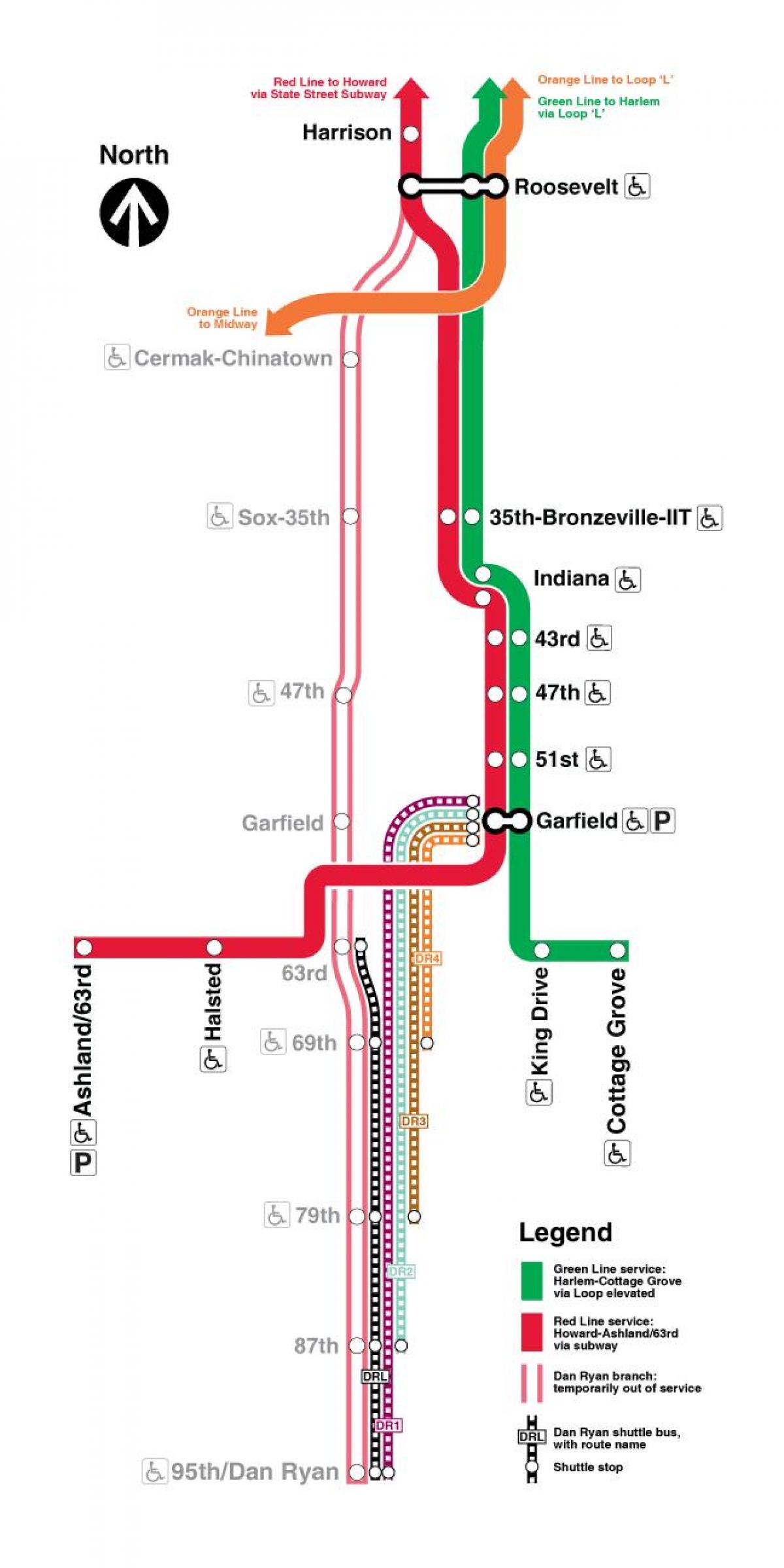 Chicago tàu bản đồ đường màu đỏ