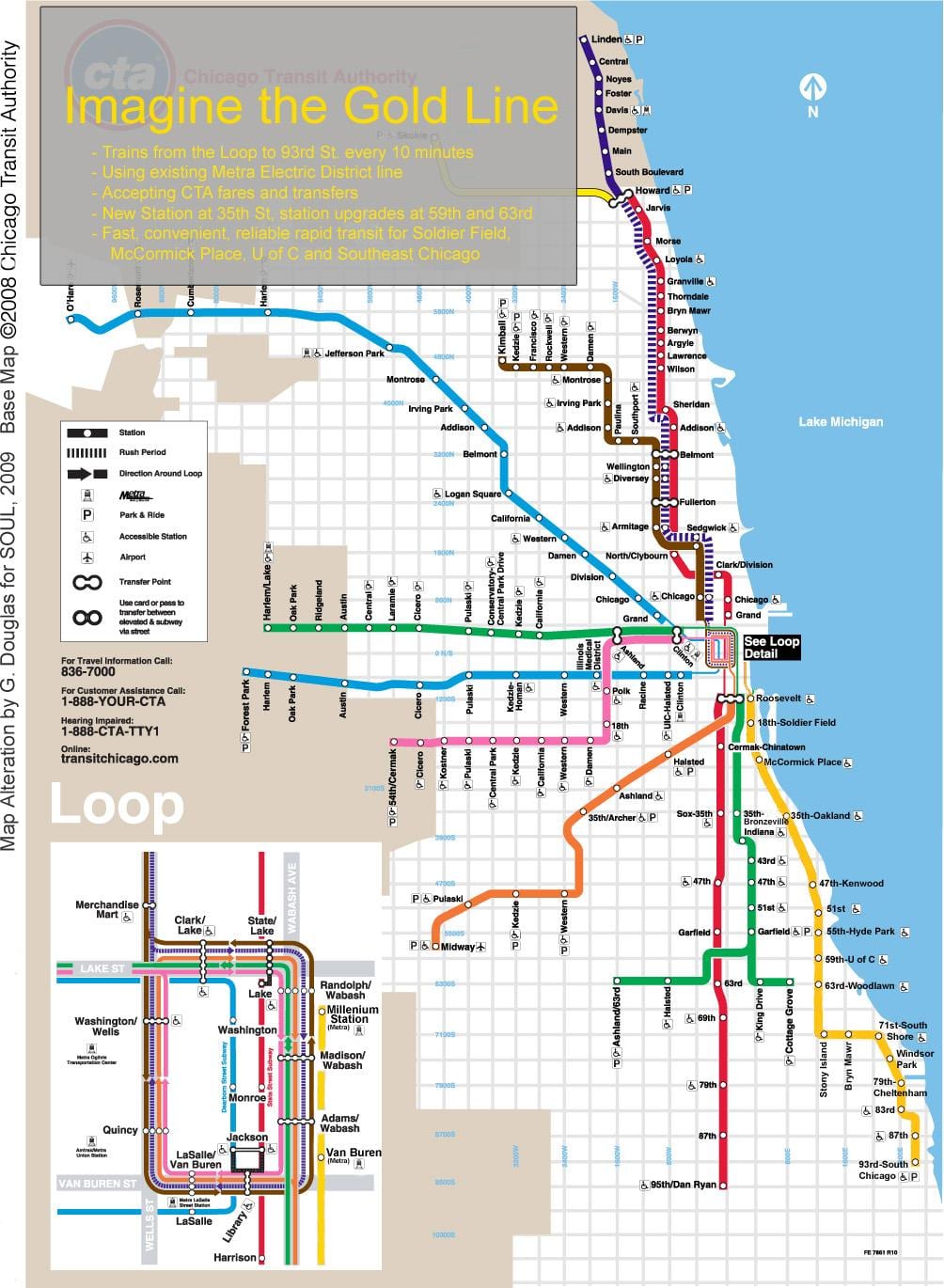 Chicago tàu bản đồ đường màu xanh