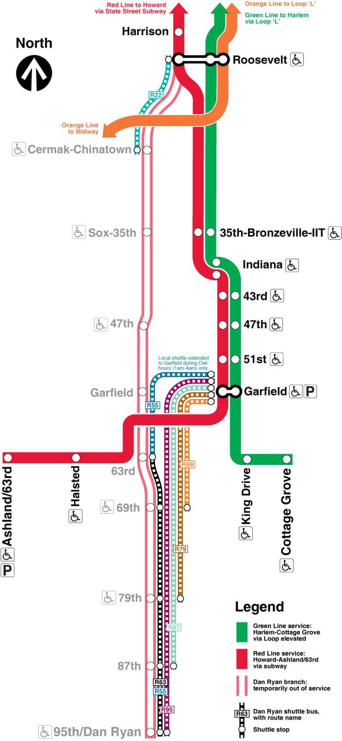 Chicago tàu điện ngầm bản đồ đường màu đỏ