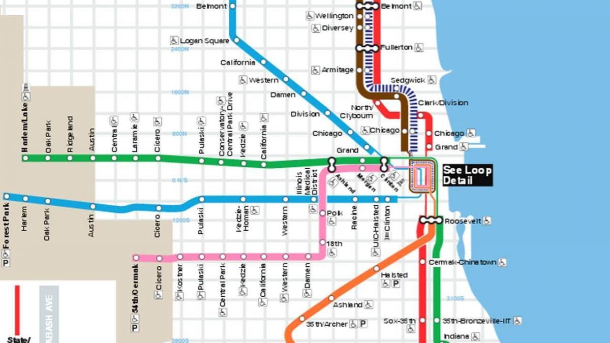 bản đồ của Chicago dòng màu xanh