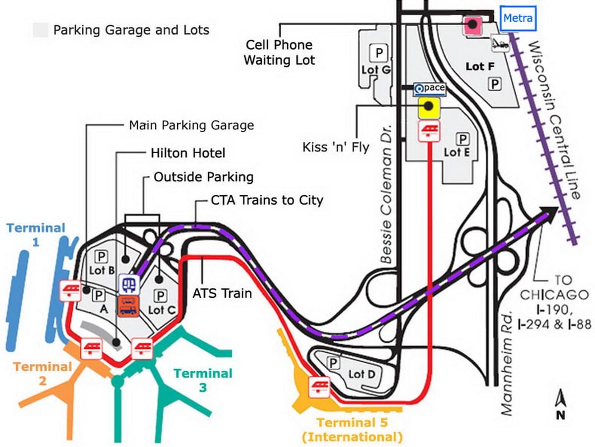 Chicago O Hare đậu xe bản đồ