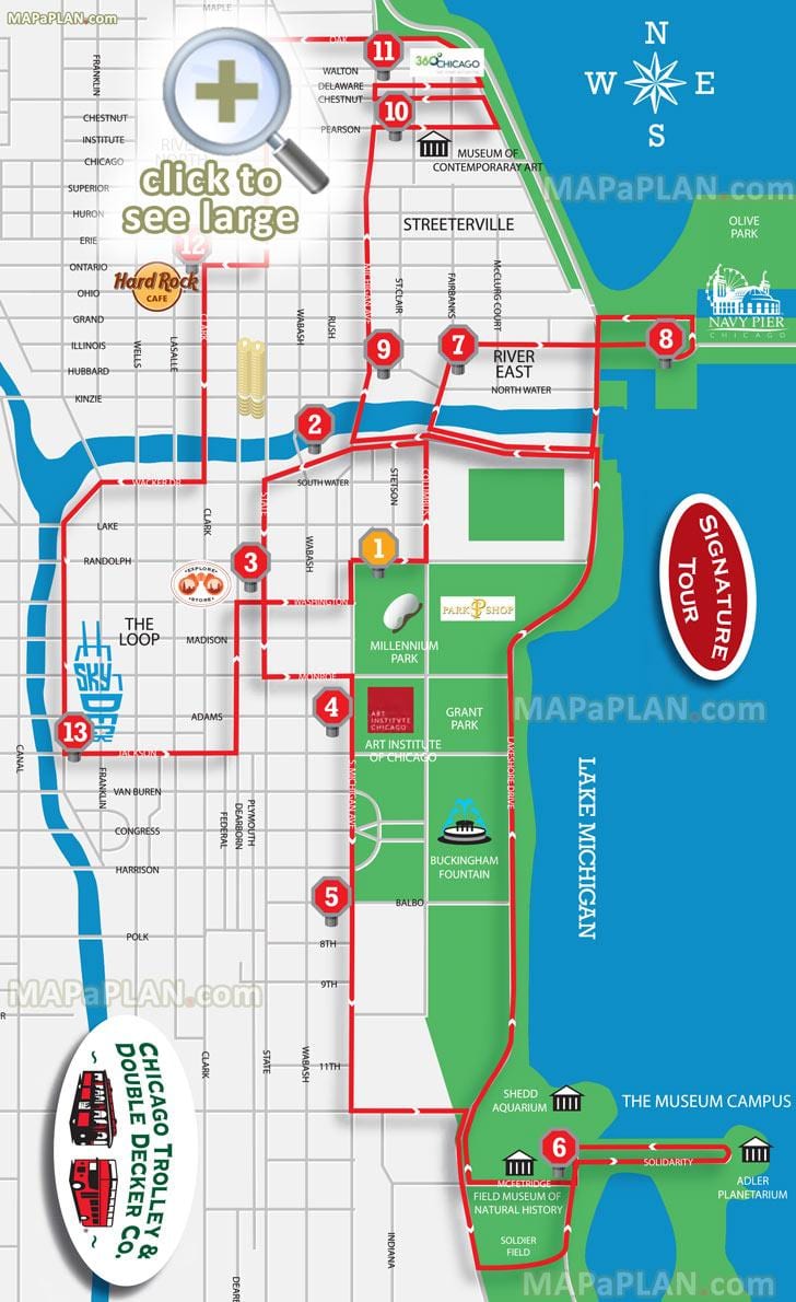 Chicago xe buýt lớn bản đồ du lịch